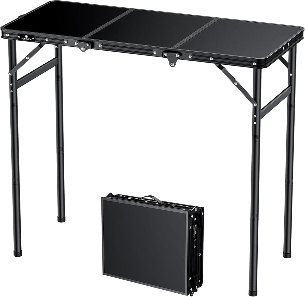 FUNYKICH 3ft Aluminum Folding Camping Table, 3 Height Adjustable Max 29.4"