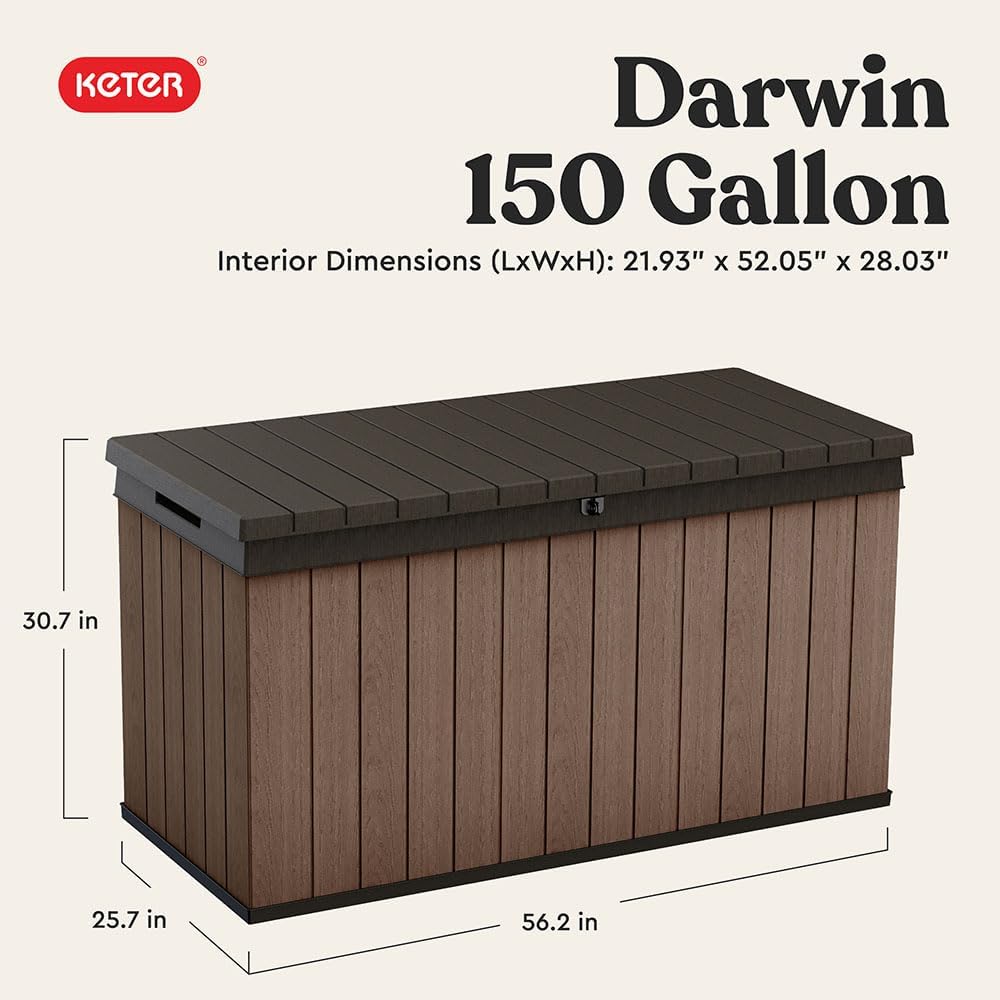 Keter Darwin 150 Gallon Resin Large Deck Box - Organization and Storage for P...