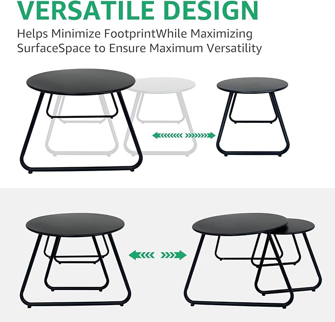 Patio Outdoor Coffee Table Set of 2, Weather Resistant Steel Round End Tables...