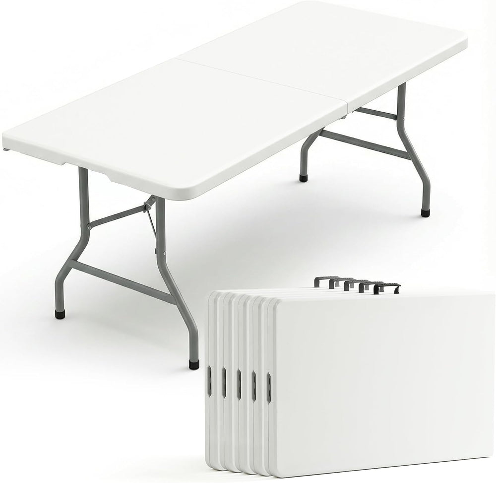 5 Pack of 6 Foot Foldable Table with Built in Handle & Steel Legs