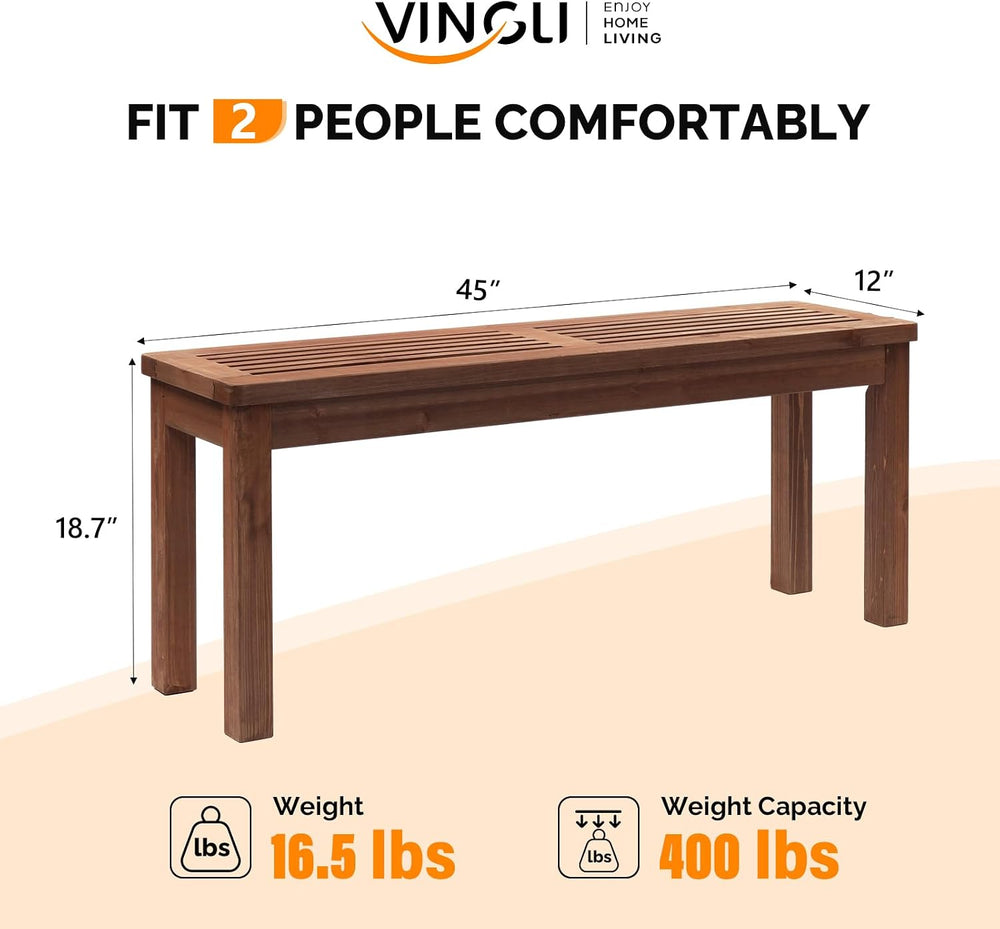 VINGLI Outdoor Wooden Bench, 45” Porch Bench Outdoor Backless Garden Bench, S...