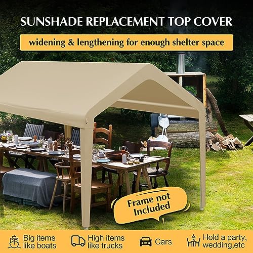 10x20 FT Car Canopy Replacement Cover, 800D Waterproof & UV, Beige