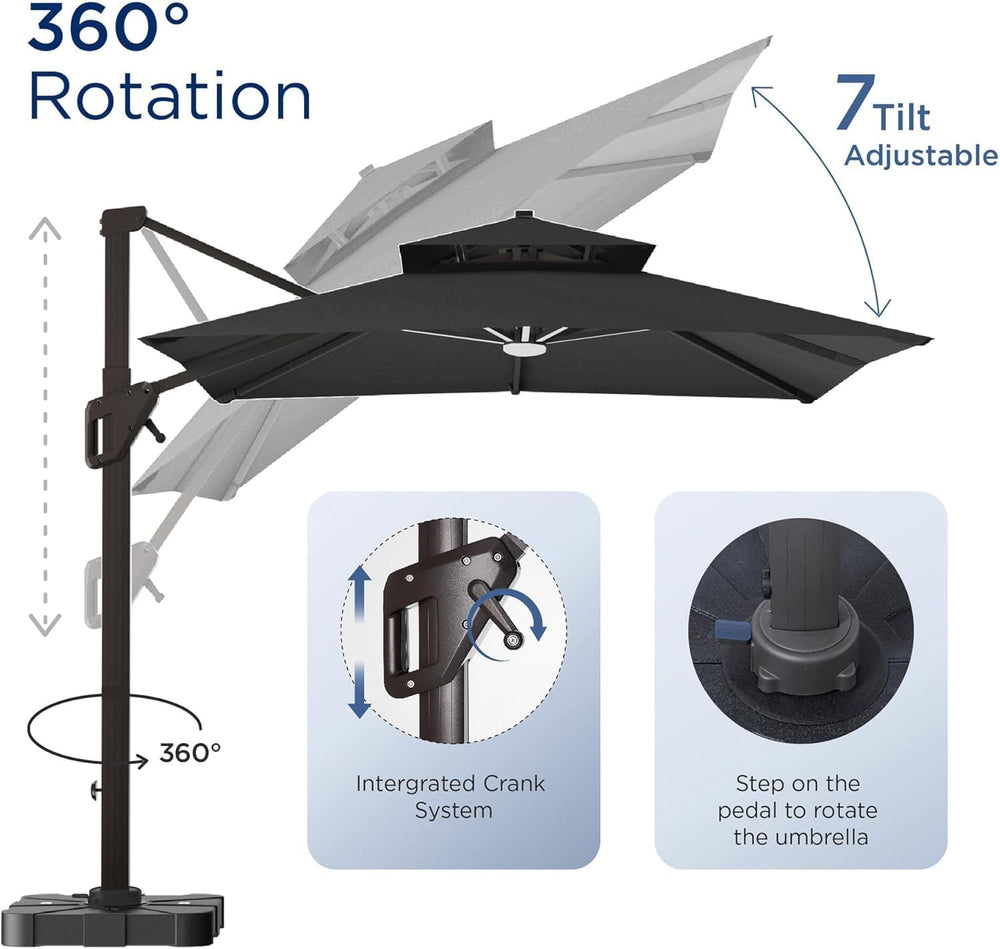 Deconk 10' X 13' Patio Cantilever Outdoor Umbrella with Base and LED ...