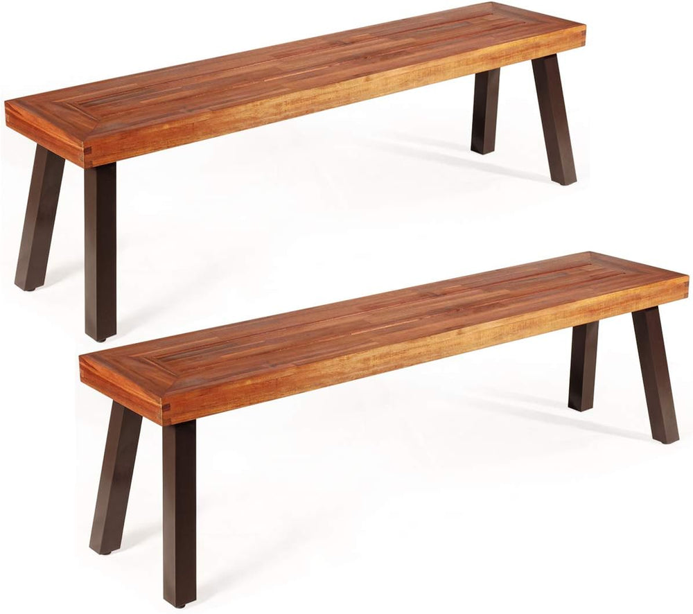 GIANTEX 60" Acacia Wood Bnech, 3-Person Backless Outdoor Patio Dining Be...