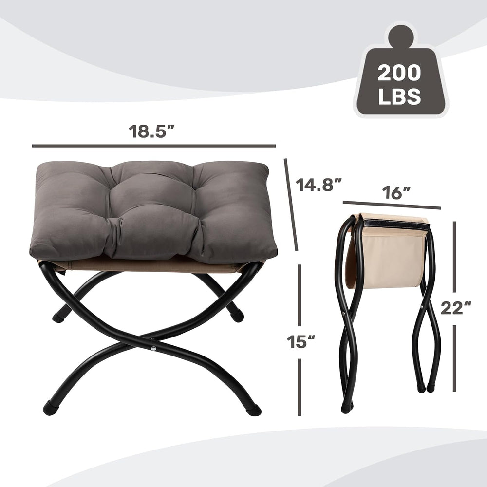 HollyHOME 15"(H) Folding Footrest Stool, Upholstered Small Foldable Otto...