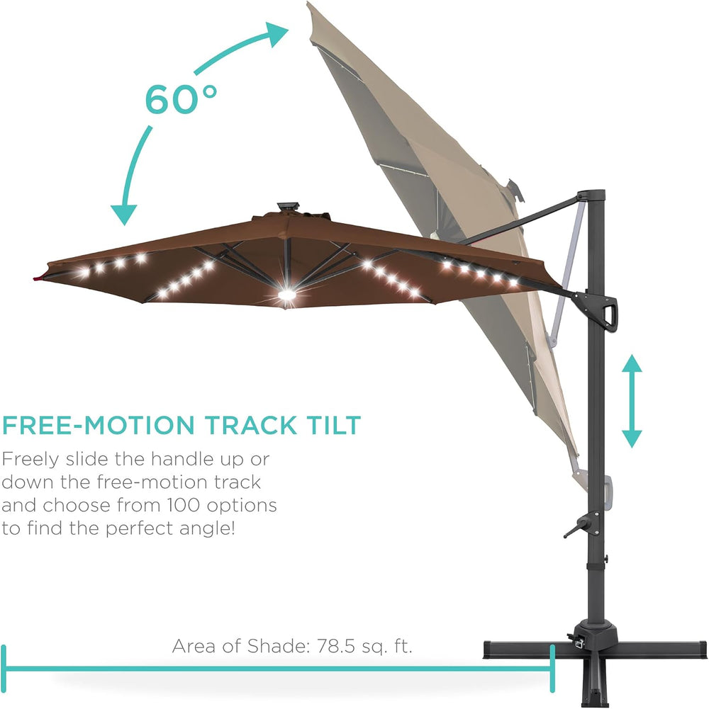 Best Choice Products 10ft Solar LED Cantilever Patio Umbrella, 360-Degree Rot...