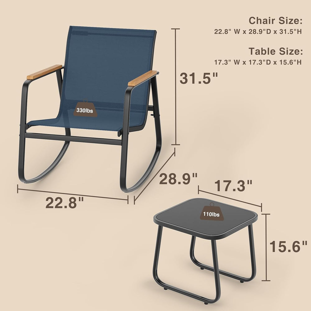 Ahomly 3-Piece Outdoor Rocking Bistro Set, Patio Furniture Set, Blue