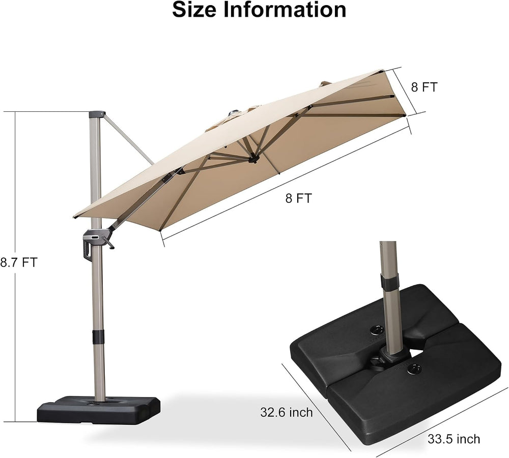 PURPLE LEAF Patio Umbrella with Base 8' x 8' Excellent UV Protection ...