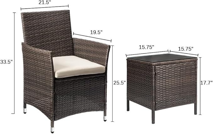 Devoko Patio Porch Furniture Sets 3 Pieces PE Rattan Wicker Chairs with Table...