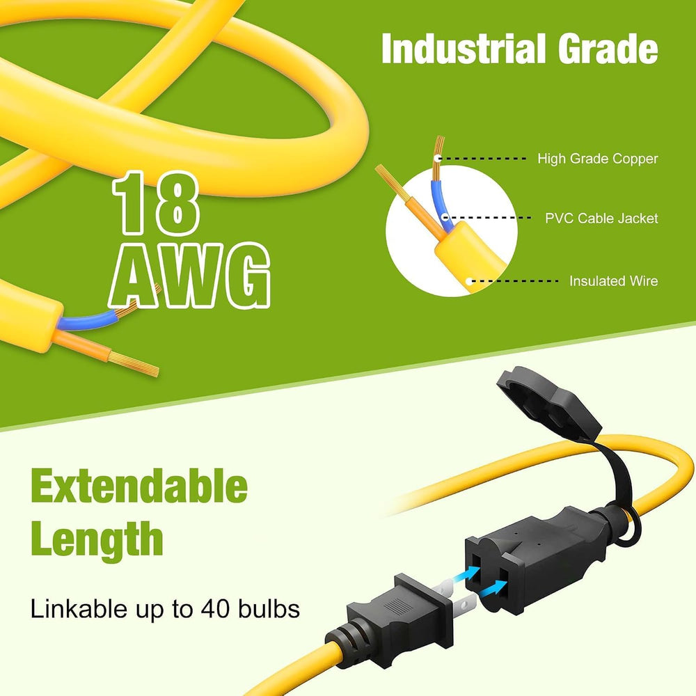 100FT LED Construction String Lights 130W 16000LM Industrial String Work Ligh...