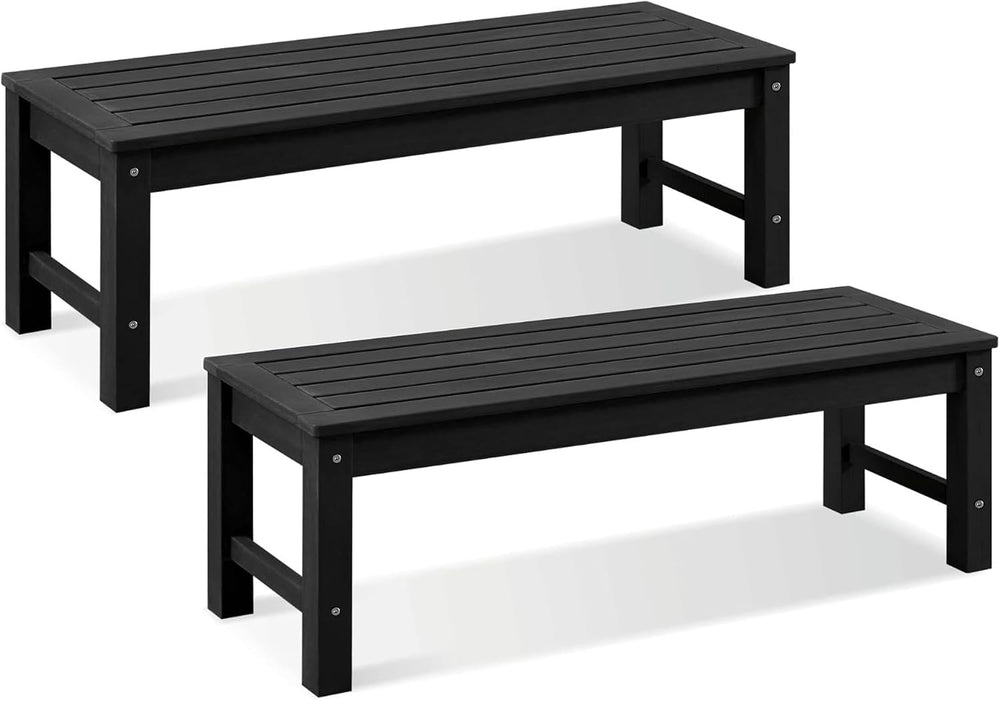 47" Backless Outdoor Benches for 2-Person, Black, 2pcs