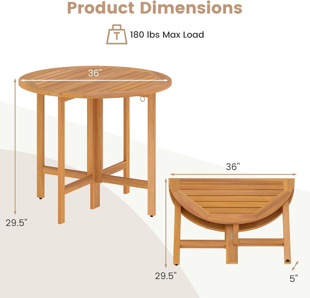 Tangkula 36 Inches Outdoor Folding Round Dining Table, No Assembly Required