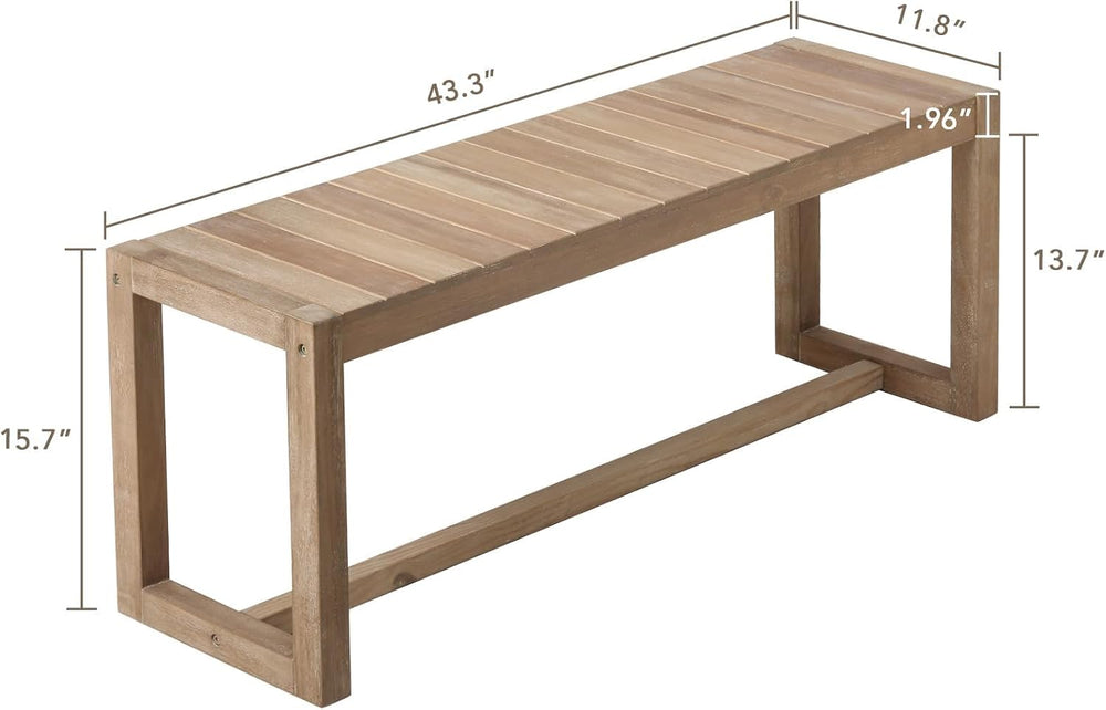 Wnutrees Farmhouse Solid Wood Entryway Bench, 43" Line Pattern Splicing