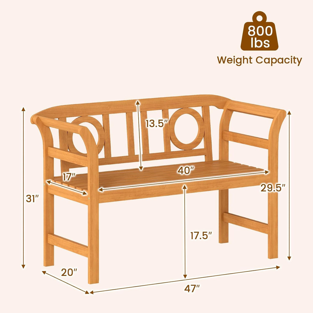 Tangkula Acacia Wood Outdoor Bench, 2-Person Garden Bench, Circle Backrest