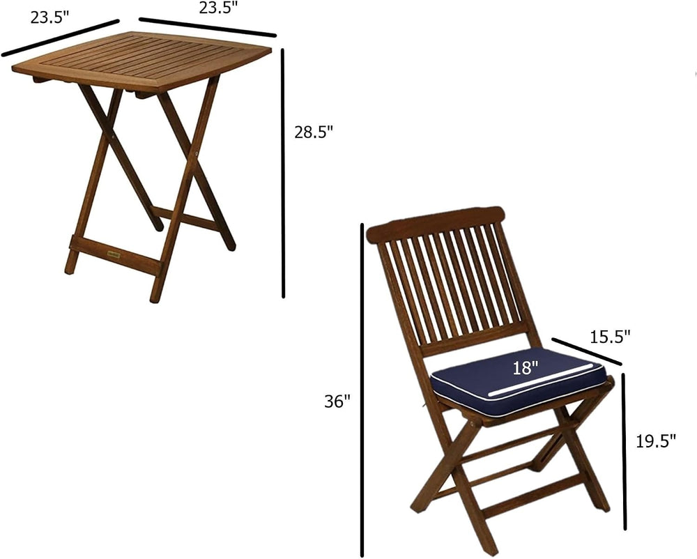 Outdoor Interiors Eucalyptus Wood 3-Piece Square Foldable Bistro Outdoor Furn...
