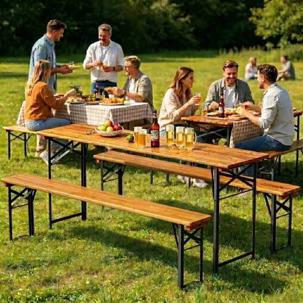 AVAWING 5.8FT 3-Piece Portable Picnic Table Bench Set, 6-8 Person Folding Woo...