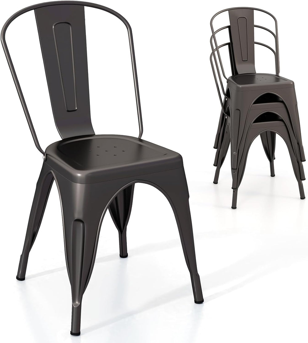 GIANTEX Metal Dining Chairs Set of 4, Farmhouse Kitchen Chairs with Removable...