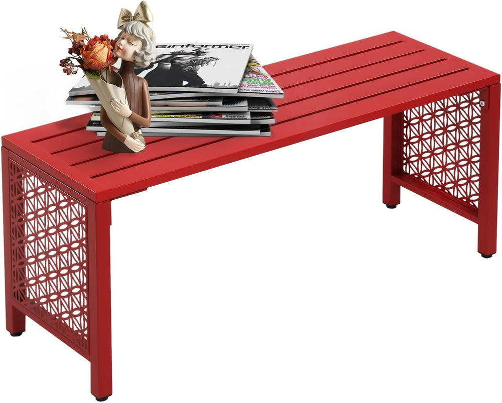 VINGLI 40in Outdoor Metal Bench, All-Weathe Backless Patio Bench with Slatted...