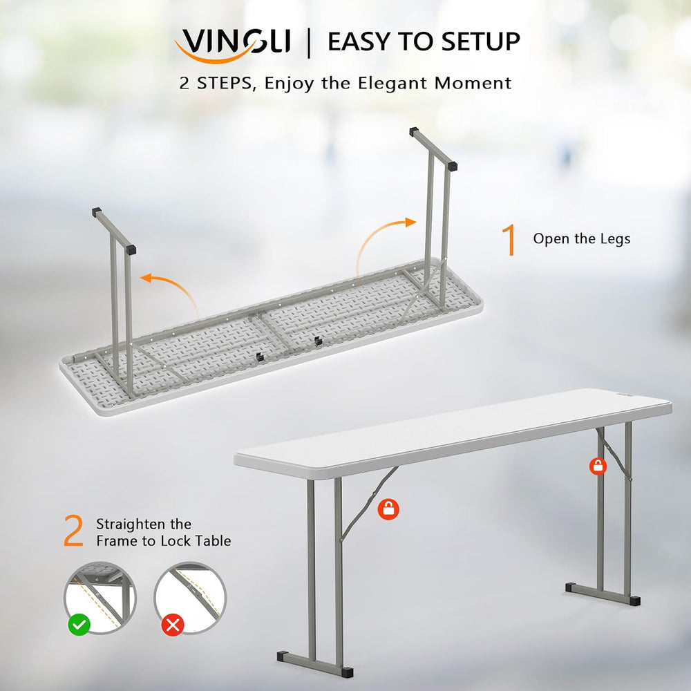 VINGLI 6 FT Narrow Folding Table,Premium Quality HDPE Material and Sturdy Met...