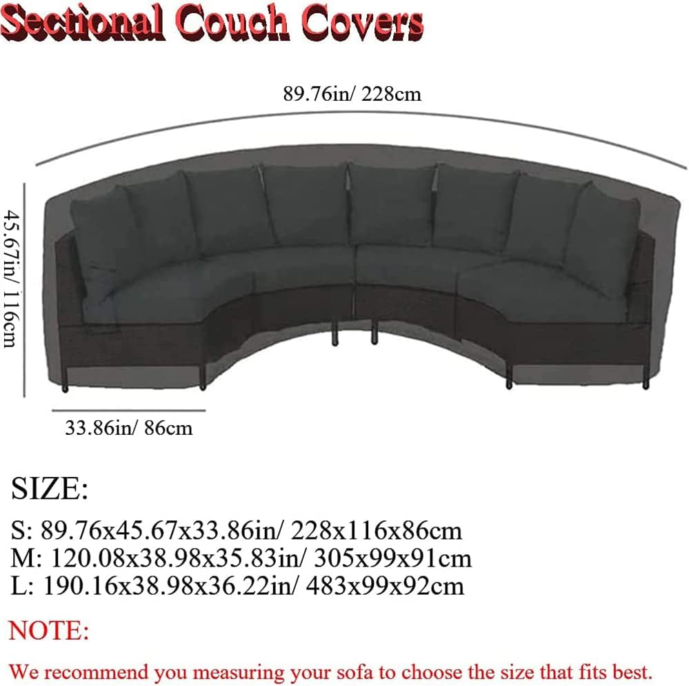 Patio Sectional Curved Sofa Protector Cover Waterproof Heavy Duty 420D Oxford...
