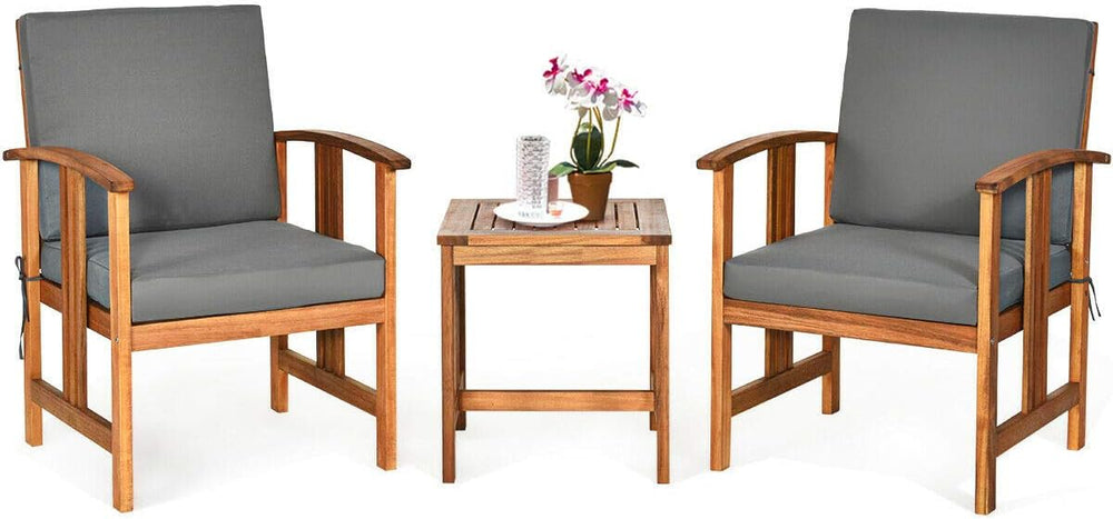 DORTALA 3 Pieces Acacia Wood Patio Furniture, 2 Person Patio Set with Cushion...