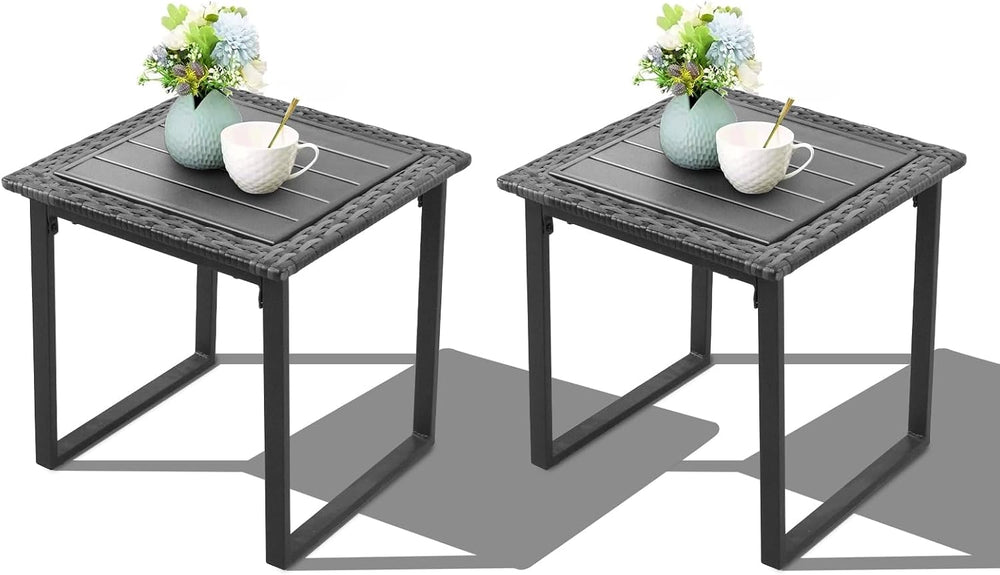 Wicker Outdoor Side Table for Patio Set of 2, 2 PCS Square Rattan Outdoor End...