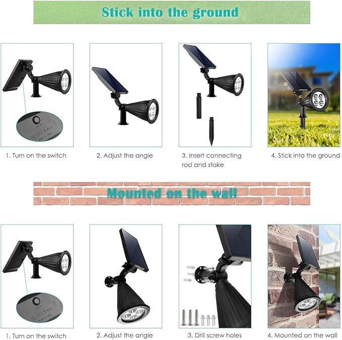 URPOWER Solar Lights Waterproof Solar Lights Outdoor 2-in-1 Adjustable Solar ...