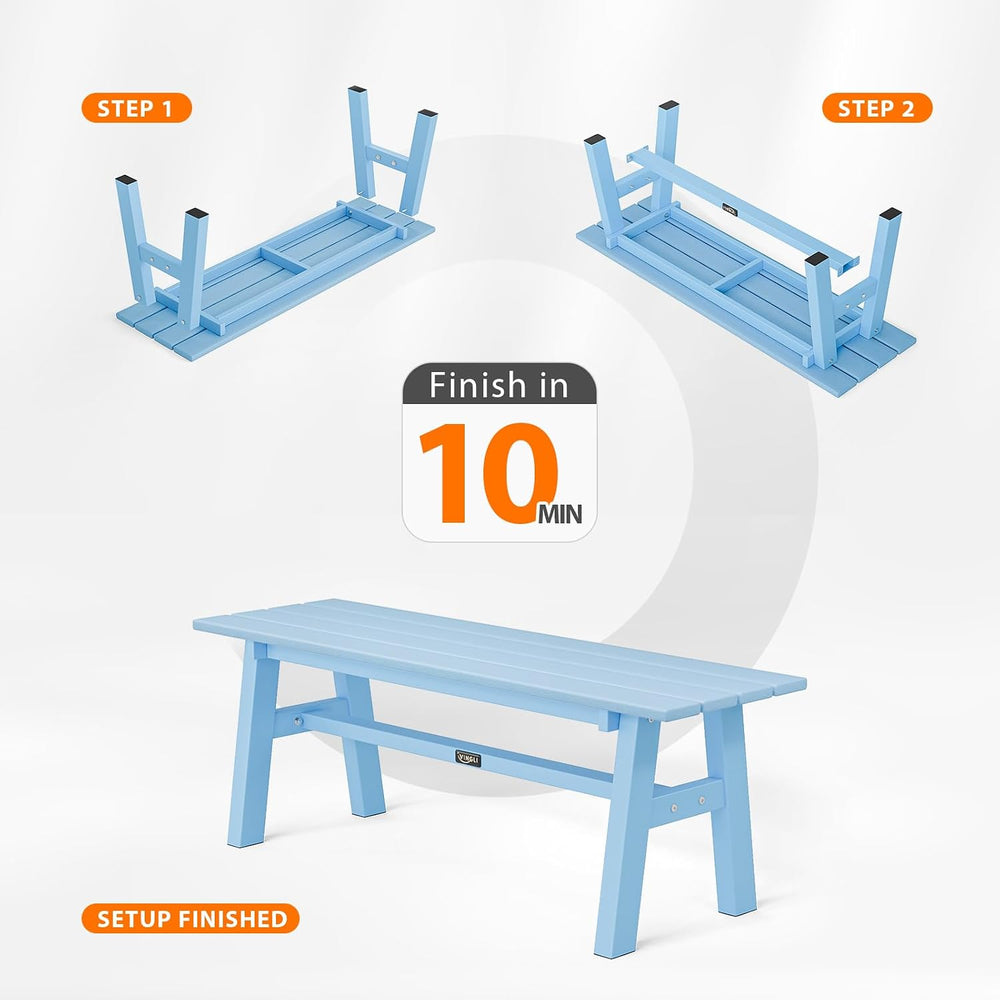 VINGLI 47” Outdoor HDPE Bench, Weatherproof Garden Bench w/Metal Legs, Poly L...
