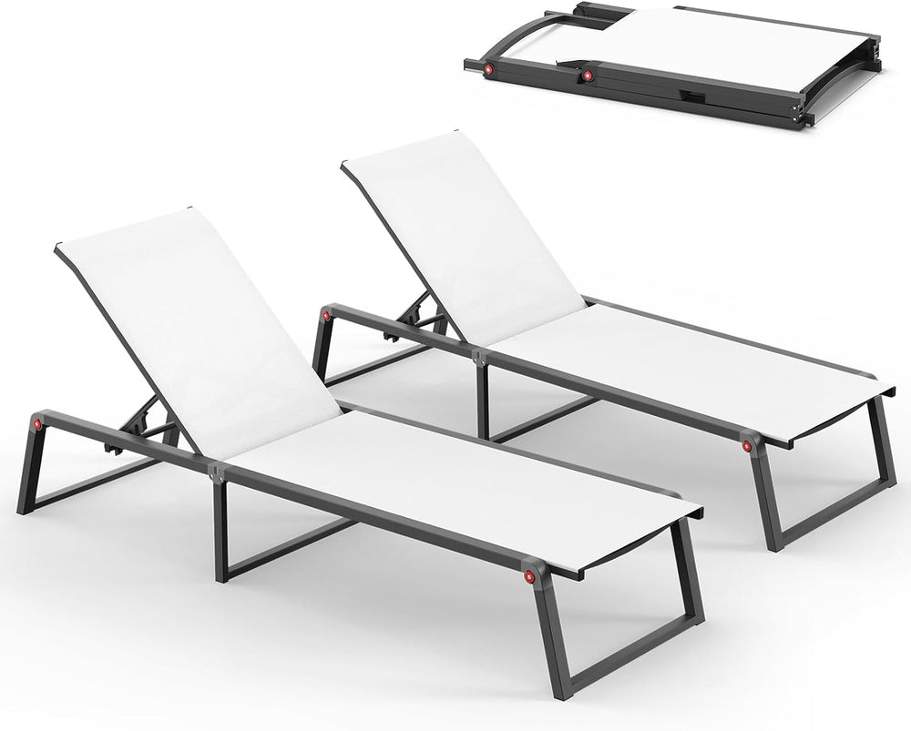 Aluminum Chaise Lounge Chair Outdoor, Foldable& No Assembly Patio Pool Lo...