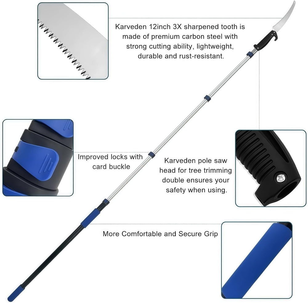 18FT Reach Manual Pole Saws for Tree Trimming with 3-12FT Telescoping Extensi...