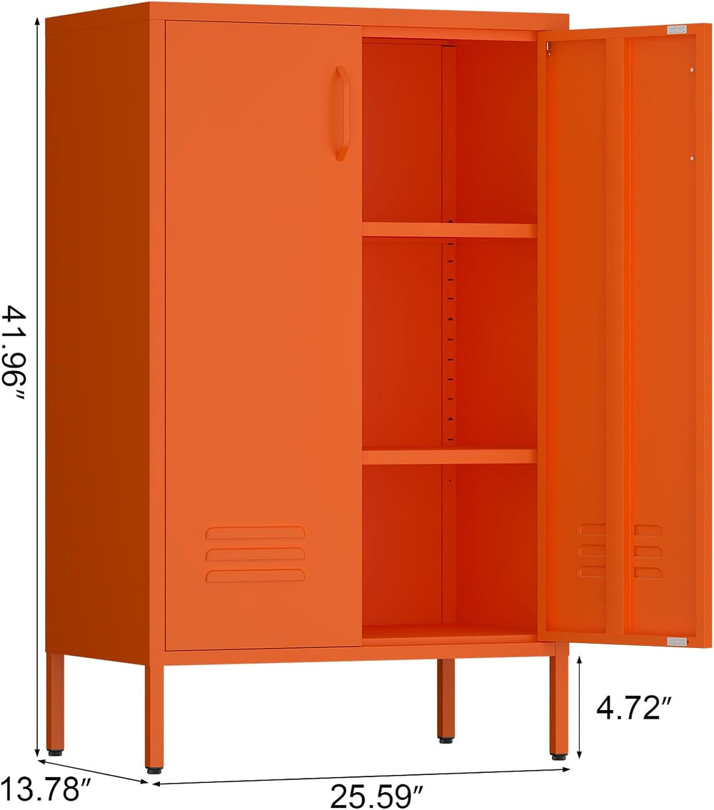 Metal Storage Cabinets, Orange Cabinets with Adjustable Shelves, Steel Locker...