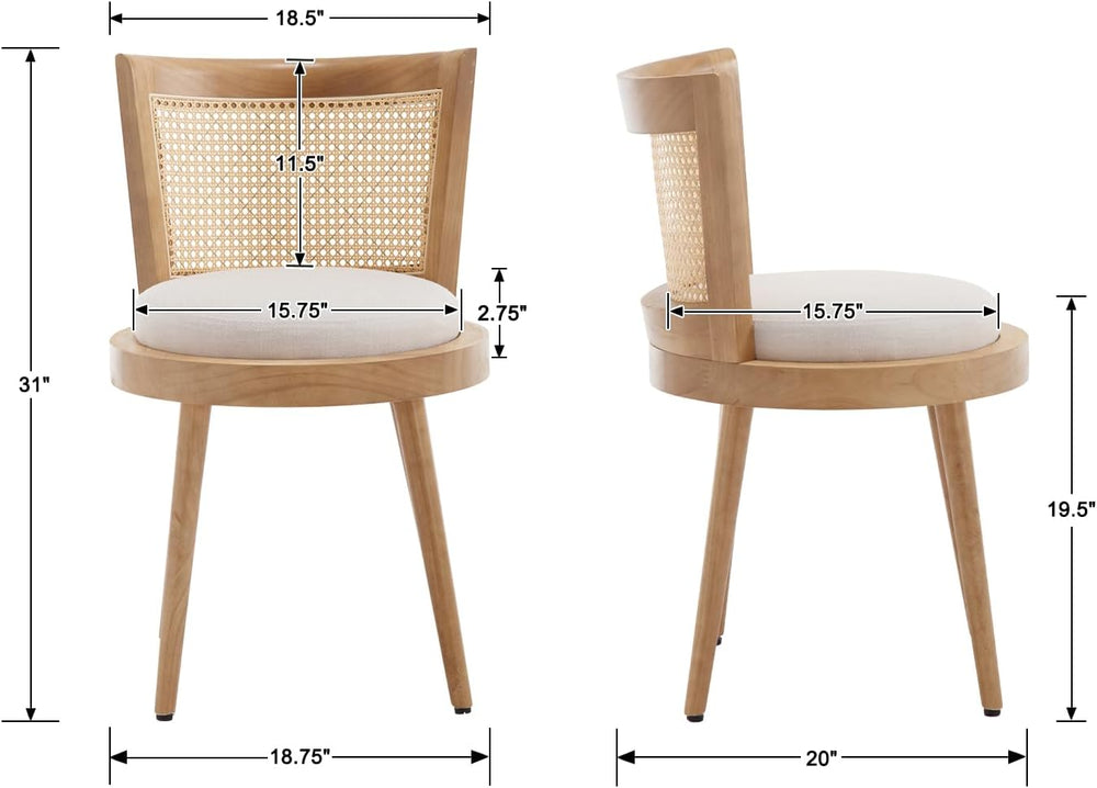 RIVOVA Modern Farmhouse Rattan Dining Chairs Set of 4 Natural Wood Kitchen Ch...