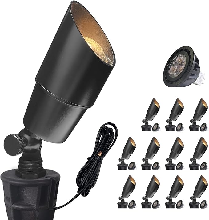 COLOER Brass Low Voltage Landscape Spotlight(Black) 12-Pack with 5W Aluminum ...