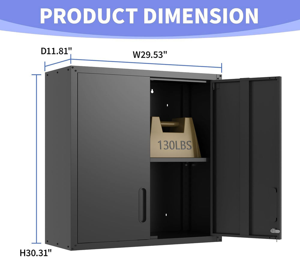 Wall-Mounted Metal Garage Storage Cabinet, Lockable Floating Tool Cabinet