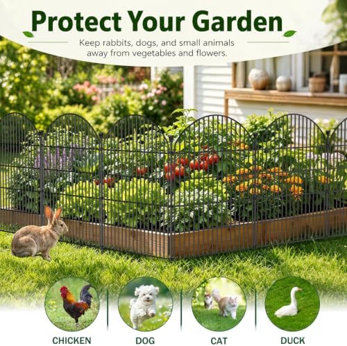 No Dig Garden Fence Panels, Dog Fence Outdoor for Yard, 12 Pack with Gate