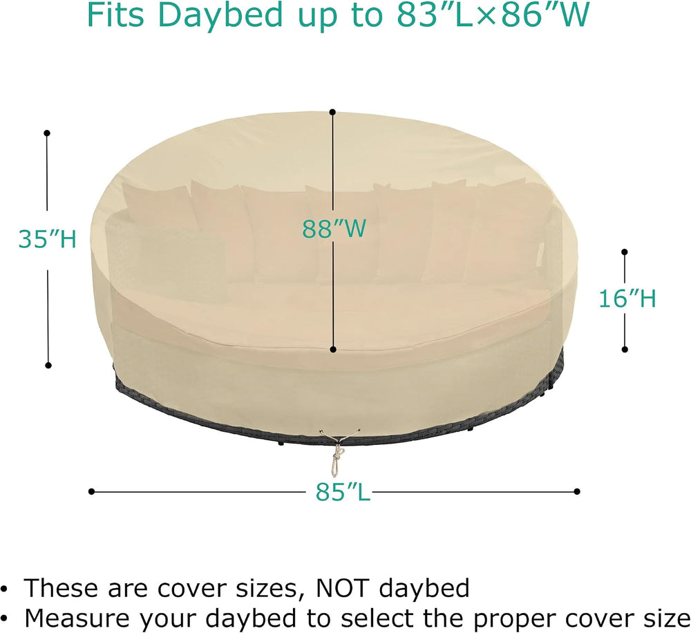 SunPatio Outdoor Daybed Cover Waterproof, 85"L × 88"W × 35"/16...