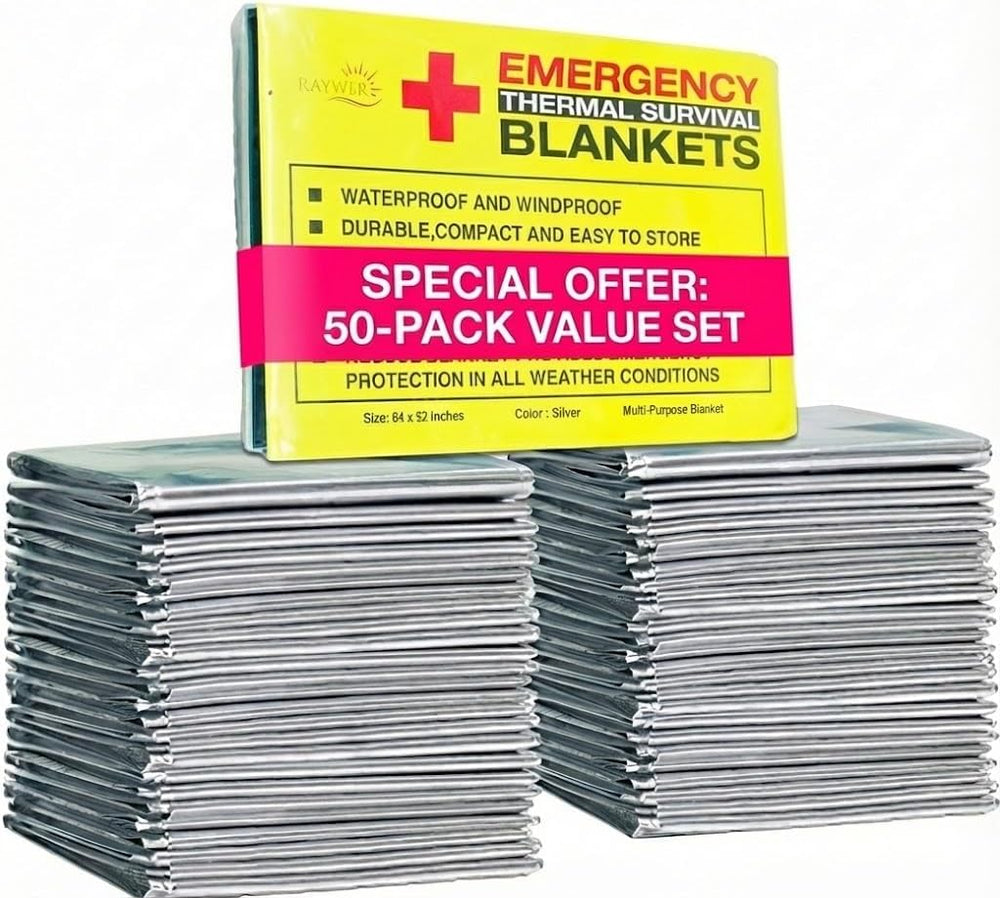 Rawyer (50 Pack) Emergency Thermal Survival Blankets, Mylar Blankets for Outd...
