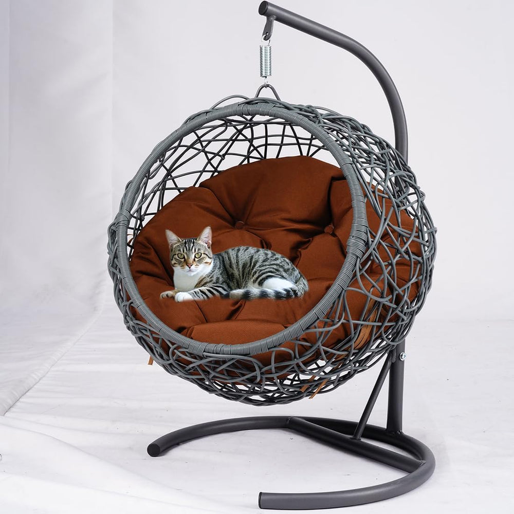 Anwick Cat Swing Bed with Stand & Cushion Indoor Outdoor, Egg Chair with ...