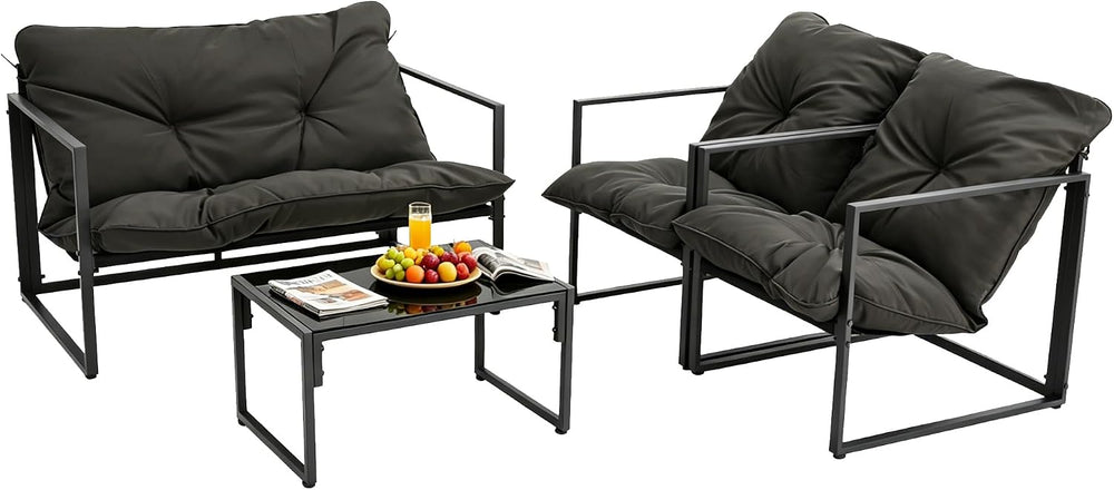 4 Piece Outdoor Patio Furniture Set with Coffee Table & Cushions
