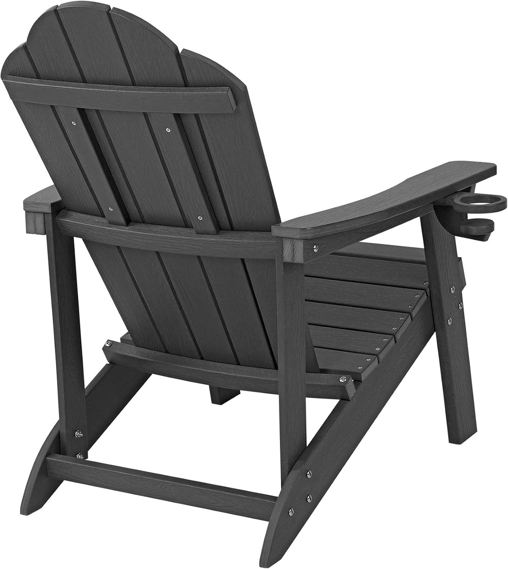 Set of 4 Adirondack Chairs with Hidden Cup Holders, High Back, Black