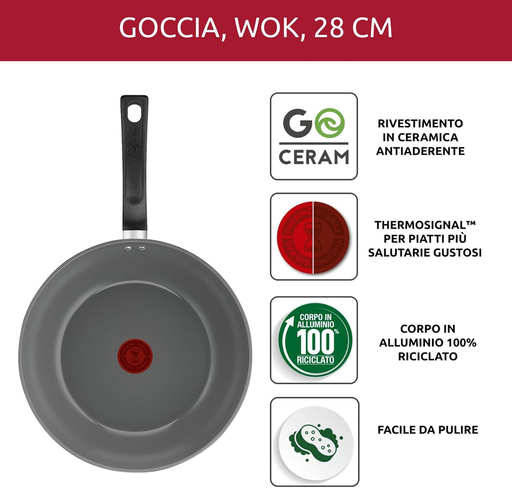 Lagostina Wok Drop 28 cm, Non-Stick Ceramic Coating, Optimal Smoothness, Easy...