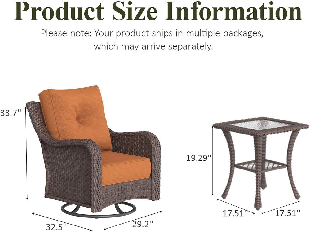 3 Piece Wicker Outdoor Furniture Set with 6-inch Comfy Cushions
