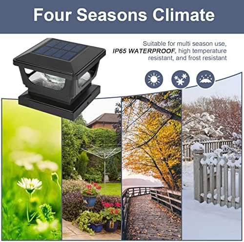 Solar Post Cap Lights for 3x3 Metal/Vinyl & 4x4 Wood Posts, Black-6 Pack