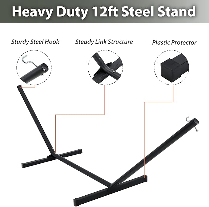 Two Person Hammock with Stand for Outside Heavy Duty, Outdoor Patio Hammock w...