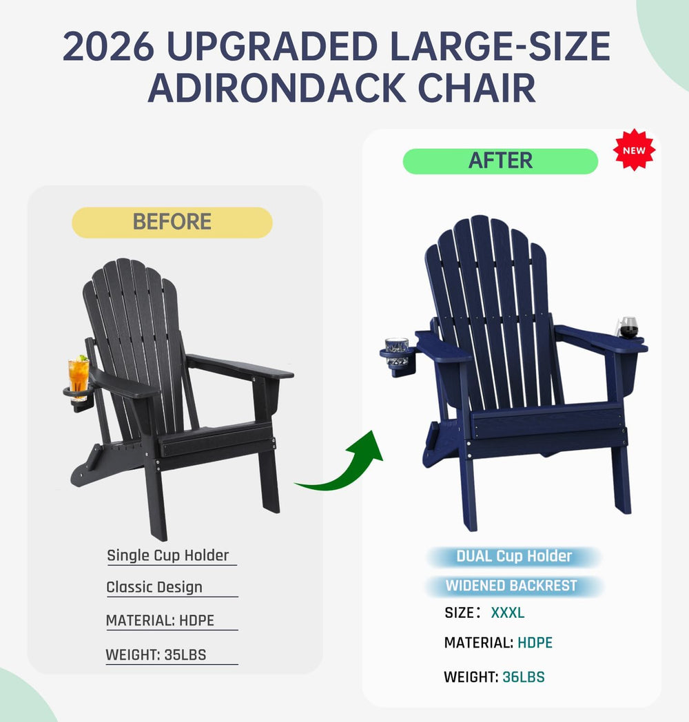 Oversized Folding Adirondack Chair Set of 4, Outdoor Chair, Navy