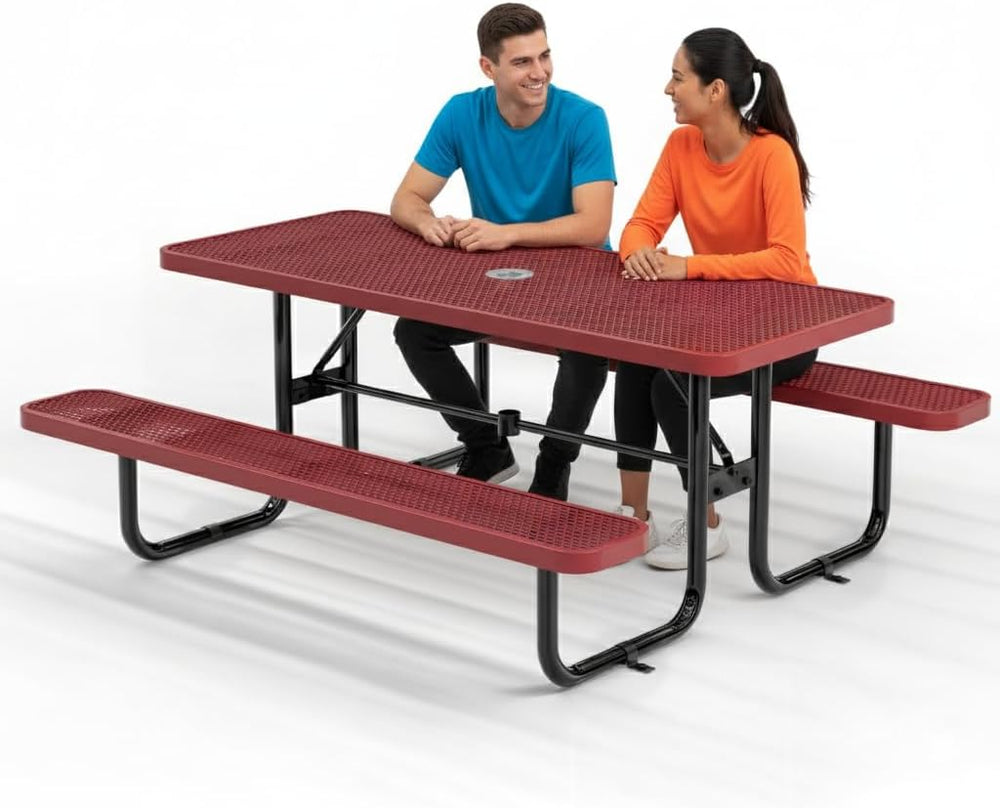 Commercial Metal Picnic Table (Red, 6' Rectangular)