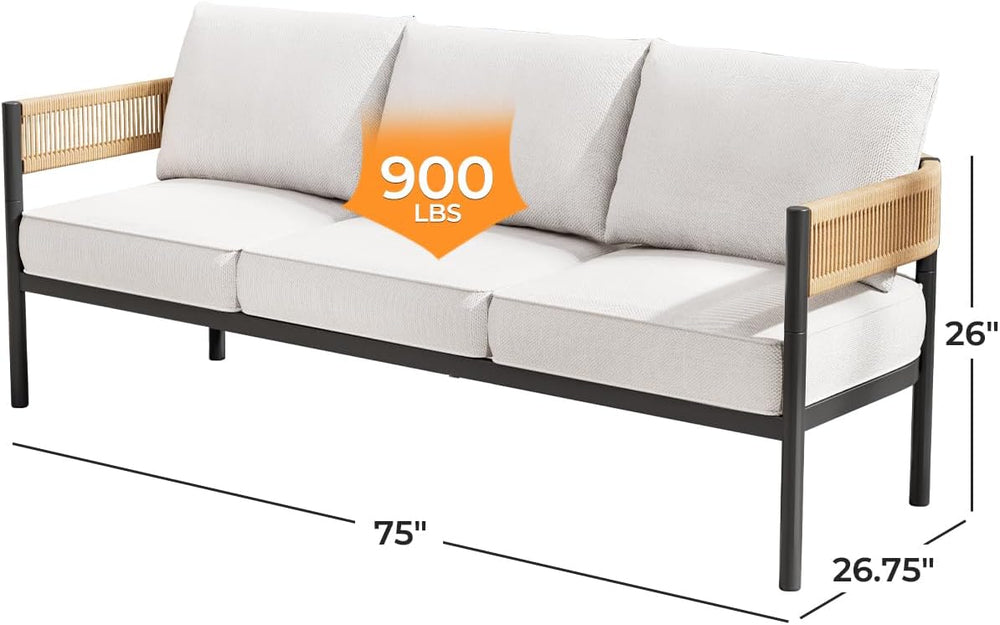 Gand Patio Outdoor Patio Furniture, 3-Seat Sofa, Natural