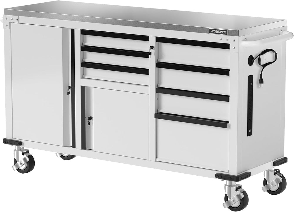 WORKPRO 62" x 20" 7-Drawer & 2-Door Rolling Tool Chest with Sta...