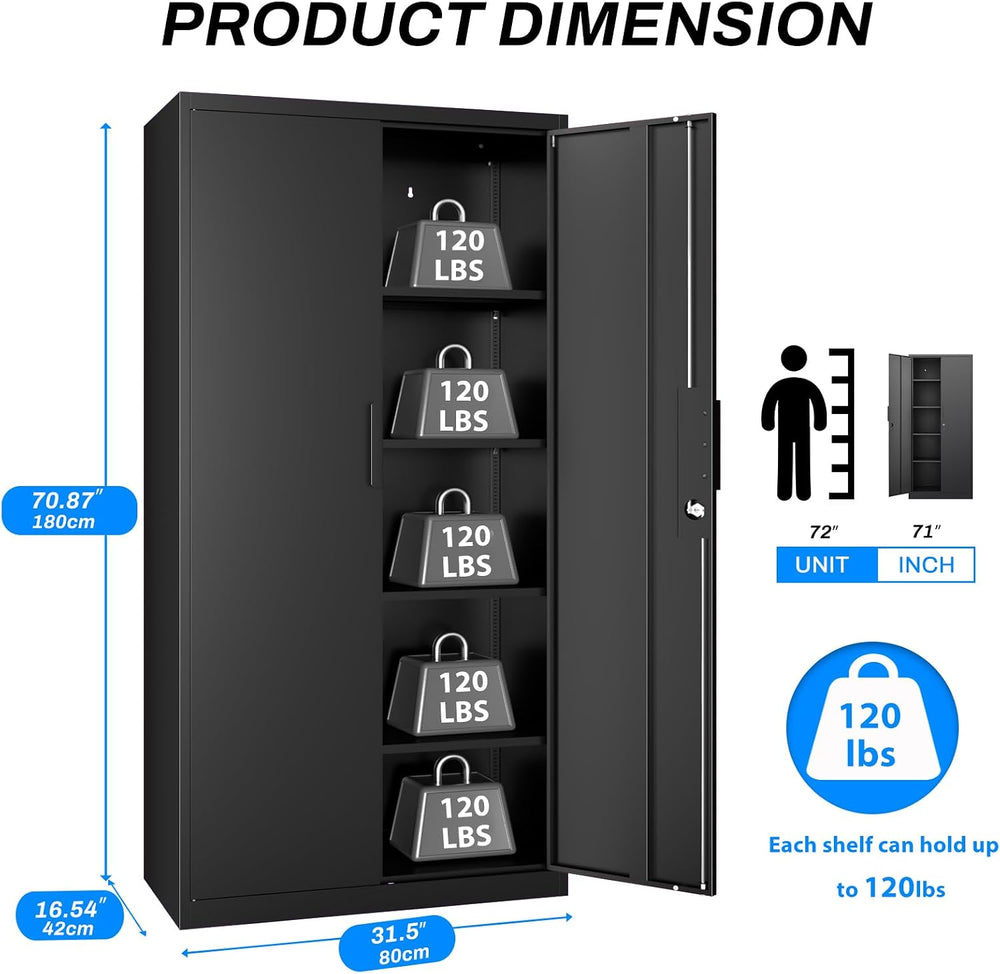 Metal Garage Storage Cabinet with Lock, 71" Tall Steel Storage Locker wi...