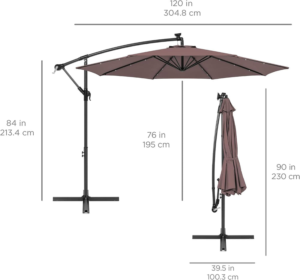 Best Choice Products 10ft Solar LED Offset Cantilever Hanging Market Patio Um...
